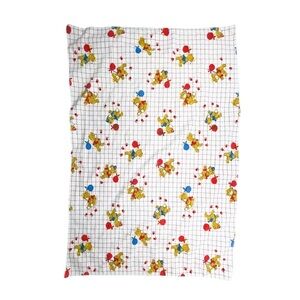 Vintage Dundee Baby Receiving Blanket Teddy Bear Grid Print 39x26 USA Cotton